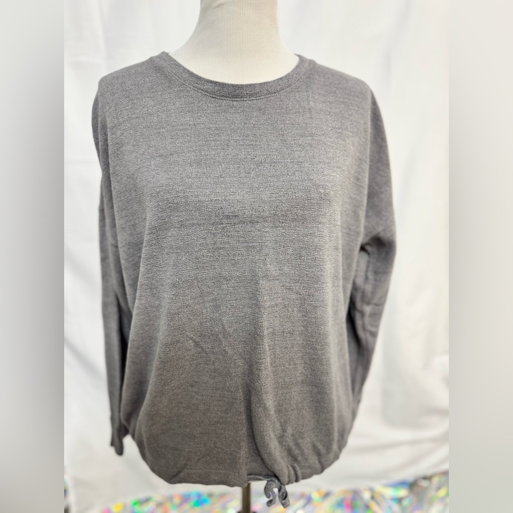 Three Dots Women’s Charcoal Gray‎ Crewneck Sweatshirt Size M Soft Drawstring Hem